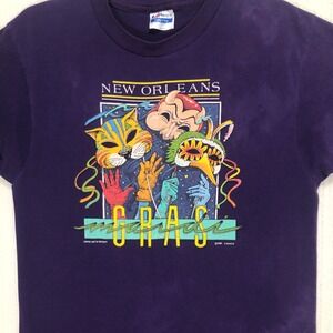 Vintage New Orleans Mardi Gras Graphic Purple T-Shirt‎ Hanes Size Large